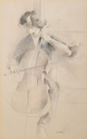 Bernadette Kelly Signed The Cellist, Mixed Media on Paper Painting