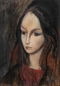 Signed Pietro Annigoni Pastel Portrait of a Woman Painting
