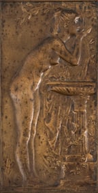 Daniel Dupuis Gilt Bronze Plaque, “Woman at Her Toilet," Signed