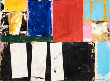 Signed Alfred Leslie Abstract Expressionist Oil Painting and Collage on Canvas, 1960