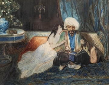 19th-century French school watercolor attributed to Gabriel Decamps