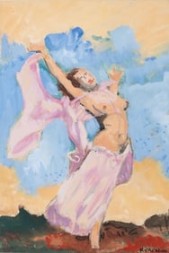 Charles Kvapil Signed Gouache on Cardboard Painting
