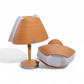 Pair of Soren Eriksen for LUCID Éditeur Beech and Plexiglass Table Lamps, Circa 1985