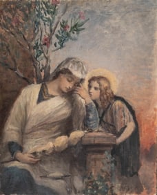 Puvis de Chavannes, Saint Genevieve Spinning, Oil on Canvas Painting