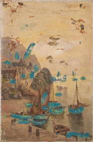 French Coastal Scene, Oil on Canvas Painting, 19th/20th Century