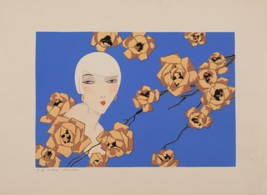 GB Moro Art Deco Pochoir-Style Hand-Painted Enhanced Engraving