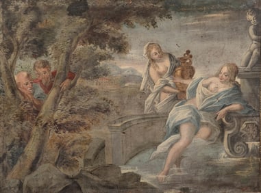 French School, Circa 1760 – Suzanne and the Elders, Oil on Canvas Painting
