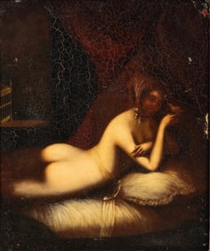 19th C. School, Oil on Copper Painting After Maurin, Reclining Nude