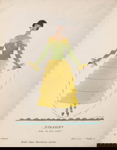 André Édouard Marty “Vinaigre," 1924 Art Deco Stencil Print, Gazette du Bon Ton: Keywords: Art Deco, Gazette du Bon Ton, pochoir print, French fashion illustration, 1920s illustration, fashion plate, stencil print, Plate 55, Paris fashion, early 20th century artAndré Édouard Mar