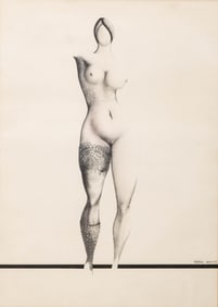 Roldan Signed Surrealist Nude Lithograph, “Portrait of Woman
