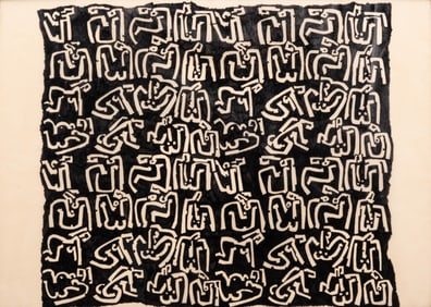 Modern School Black and White Abstract Felt Pen Drawing on Tracing Paper
