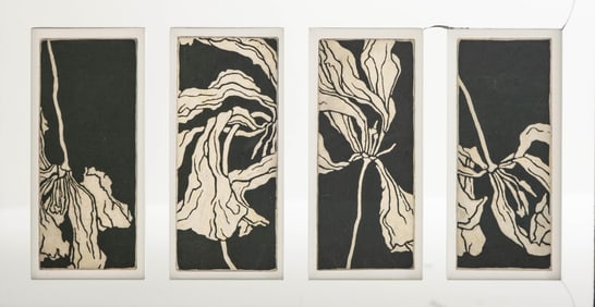 French Mid-Century Botanical Silhouette Collage, Chrome Frame