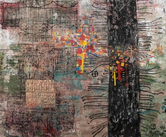 Contemporary Russian School Signed Mixed Media Oil, Pastel and Gouache Painting on Paper, 1990