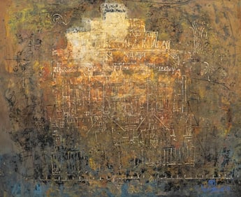 Contemporary Russian School Signed Mixed Media Oil, Pastel and Gouache Painting on Paper, 1990
