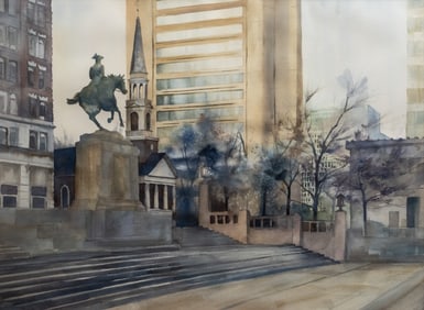Large Davis Gray Watercolor Painting Wilmington Delaware