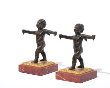 Candlesticks, Gilded Bronze Depicting Cupids, 19th century