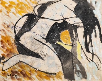 Mystery Artist, Indian Ink and Gouache Painting on Paper Painting