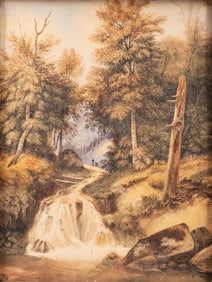 Signed A. Lafond, “Exploring the River," 1833 Watercolor Landscape