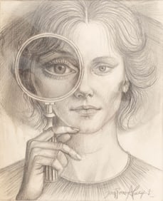 Jean-Pierre Alaux, “Woman with a Magnifying Glass," Pencil on Paper