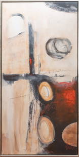 Signed Milla Oil On Canvas Abstract Painting: Keywords: contemporary art, modern oil painting, expressionist canvas, large format painting, European artist, textural brushwork, signed canvas, visual abstraction, mixed tone palette, studio artSign