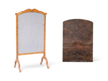 Early 20th-Century Art Nouveau Leather and Carved Wood Firescreen