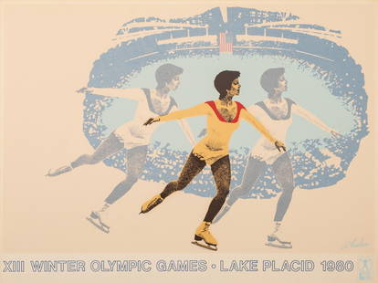 Lake Placid Winter Olympics 1980 Figure Skater - Linda Frattiano Original Vintage Poster: Keywords: Lake Placid Olympics, 1980 Winter Games, Olympic Poster, Figure Skating, Linda Fratiani, Ice Skating Art, Olympic Memorabilia, Vintage Sports Poster, Dennis Wheeler, Winter Sports, National