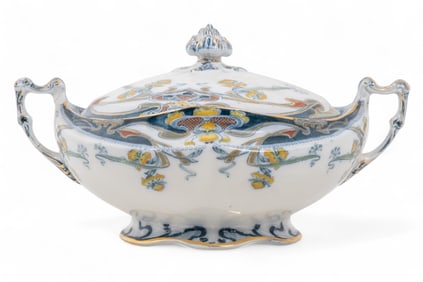 Vintage Staffordshire Burslem “Iris" Porcelain Lidded Bowl, Signed