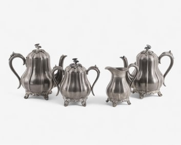 Victorian Pewter Four-Piece Tea Service Set, Early 20th Century