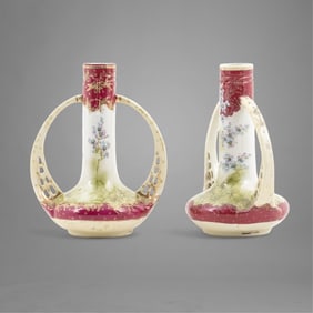Pair of Art Nouveau Hand Painted Japanese Vases