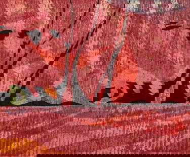 Rei Yuki Abstract Woodblock Print, 1968, Edition 12/30: Keywords: Modern Japanese printmaking, 1960s abstraction, Rei Yuki woodblock, expressionist print, mid-century Japanese art, limited edition print, abstract landscape, contemporary woodcut, hand-pulle