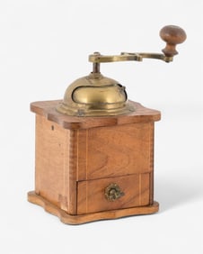 French Wooden Box Coffee Grinder with Brass Dome