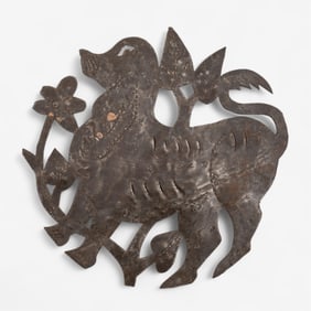 Folk Art Cut Metal Dog Sculpture