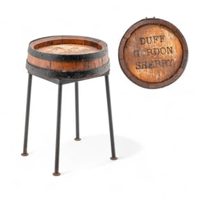 Vintage Duff Gordon Sherry Barrel Side Table with Iron Legs