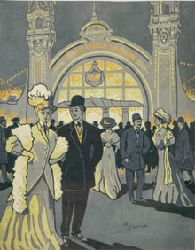 hand painted pochoir Toulouse-Lautrec, universal exhibition ca. 1900