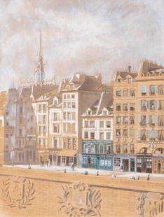 Charles Durand, Signed Century French Watercolor, Gouache Painting, 1861: Keywords: Painting on paper, Paris, Seine River, New Market Area, Urban scene, Historical painting, European art, 19th century, Watercolor, Parisian Scene, French CityscapeCharles Durand signed 19th c