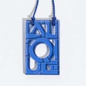 Lalique Pendant Logo Necklace in Blue Etched Molded Art Glass