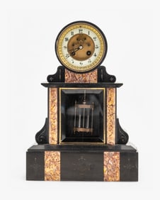 French Black Marble and Gilded Bronze Mantel Clock, Late 19th Century