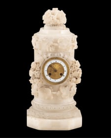19th Century Alabaster Table Clock Signed Rossel, Rouen