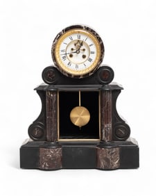 French Black Marble Notary Clock, 19th Century