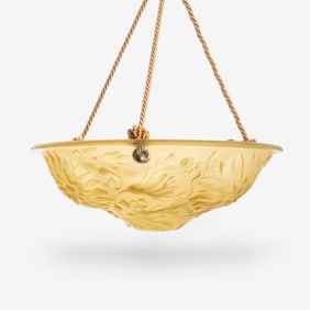 Art Deco Molded and Etched Hanging Art Glass Pendant Shade, Circa 1930-50