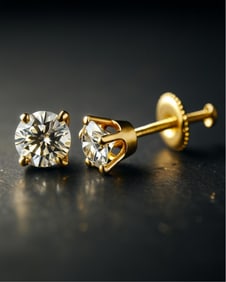 14k Yellow Gold Diamond Stud Earrings, 1.02 Ctw