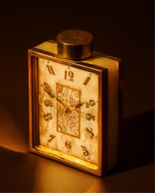 Juvena Art Deco Mother-of-Pearl Travel Clock, 1920s–30s