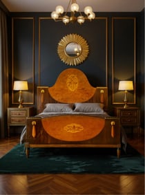 1920s Art Nouveau Deco Inlaid Rosewood and Burl Full Size Bed