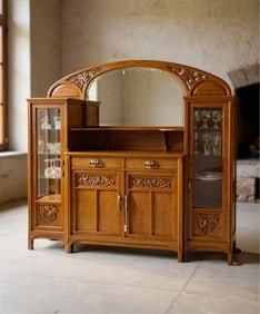 Gauthier-Poinsignon Server Buffet, Art Nouveau Vine Carved signed, Circa 1900