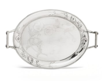 W. Stüttgen Important Art Nouveau 800-Silver Tray with Poppy Decoration, Circa 1915