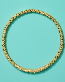 Tiffany & Co Necklace. X Collection Rare 21" 18k Gold and Diamond, Signed
