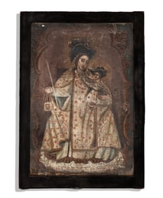 Early Cuzco School Painting, Madonna and Child