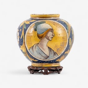 Italian Majolica Fine Antique Renaissance Revival Earthenware Ceramic Vase