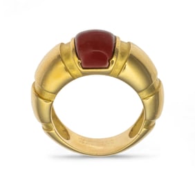 Mauboussin 18k Gold and Garnet Dome Ring, Signed