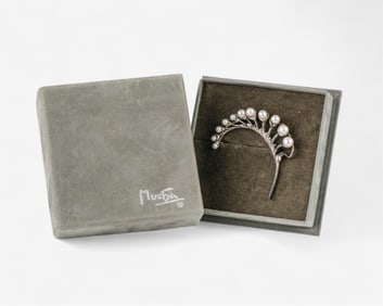 Jarmila Mucha Plockova Silver and Cultured Pearl Brooch, After Alphonse Mucha, Limited Edition